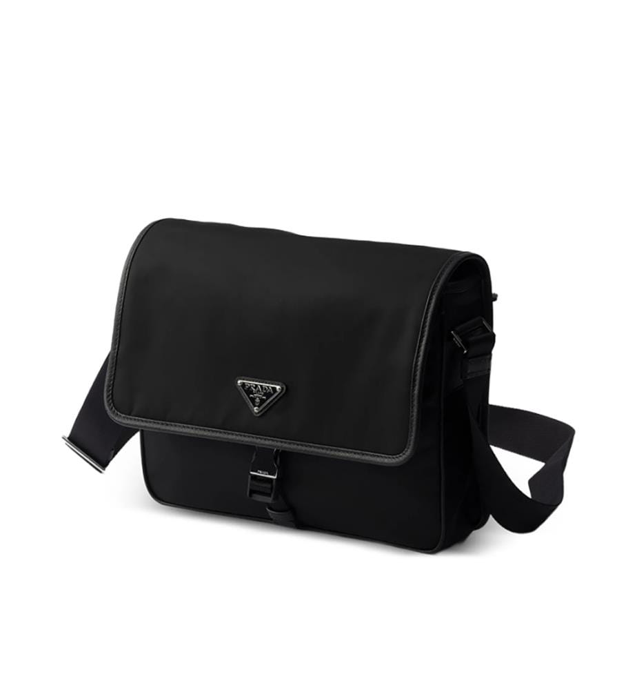 Borsa a tracolla con fibbia Re-Nylon - Nera