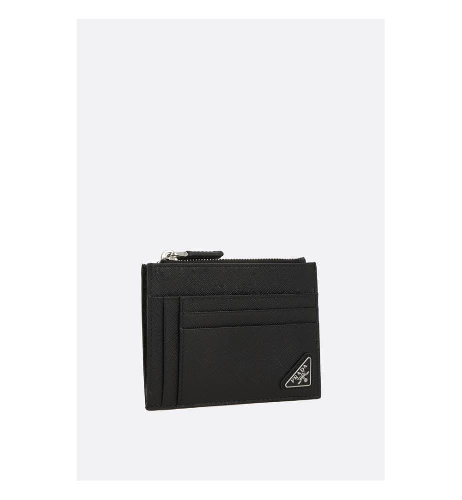 Porte-cartes à fermeture éclair en cuir Saffiano - Noir
