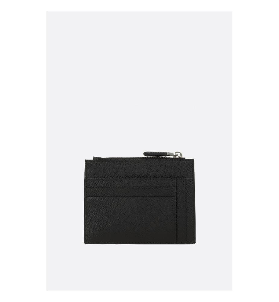 Porte-cartes à fermeture éclair en cuir Saffiano - Noir