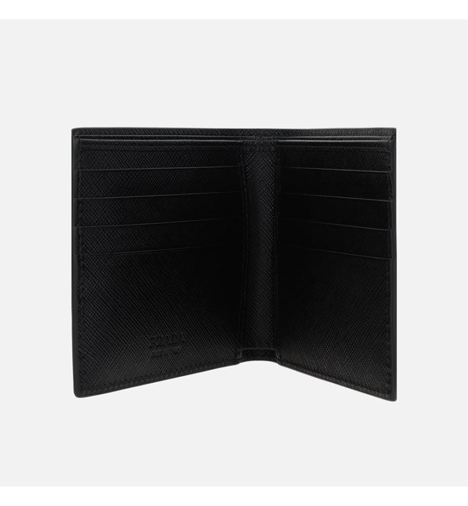 Saffiano-Leder-Brieftasche mit zwei Fächern – Schwarz