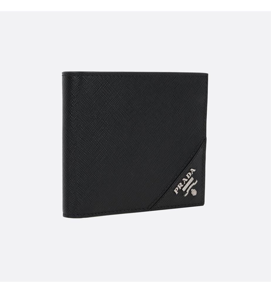 Saffiano-Leder-Brieftasche mit zwei Fächern – Schwarz