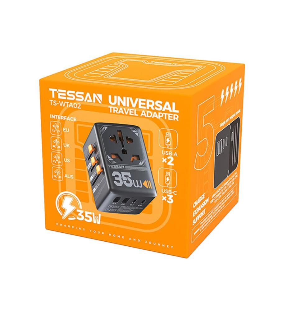 Universeller Reiseadapter TS-WTA02 7,09 × 5,5 × 5,32 cm - Schwarz