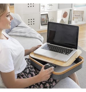 Bureau Portable avec Plateau de Rangement Larage - Marron