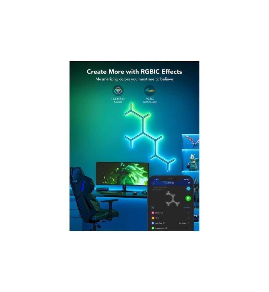 GOVEE - Panelleuchte Y-Leuchten Glide, 7 Stück, RGBIC, Wi-Fi + BT