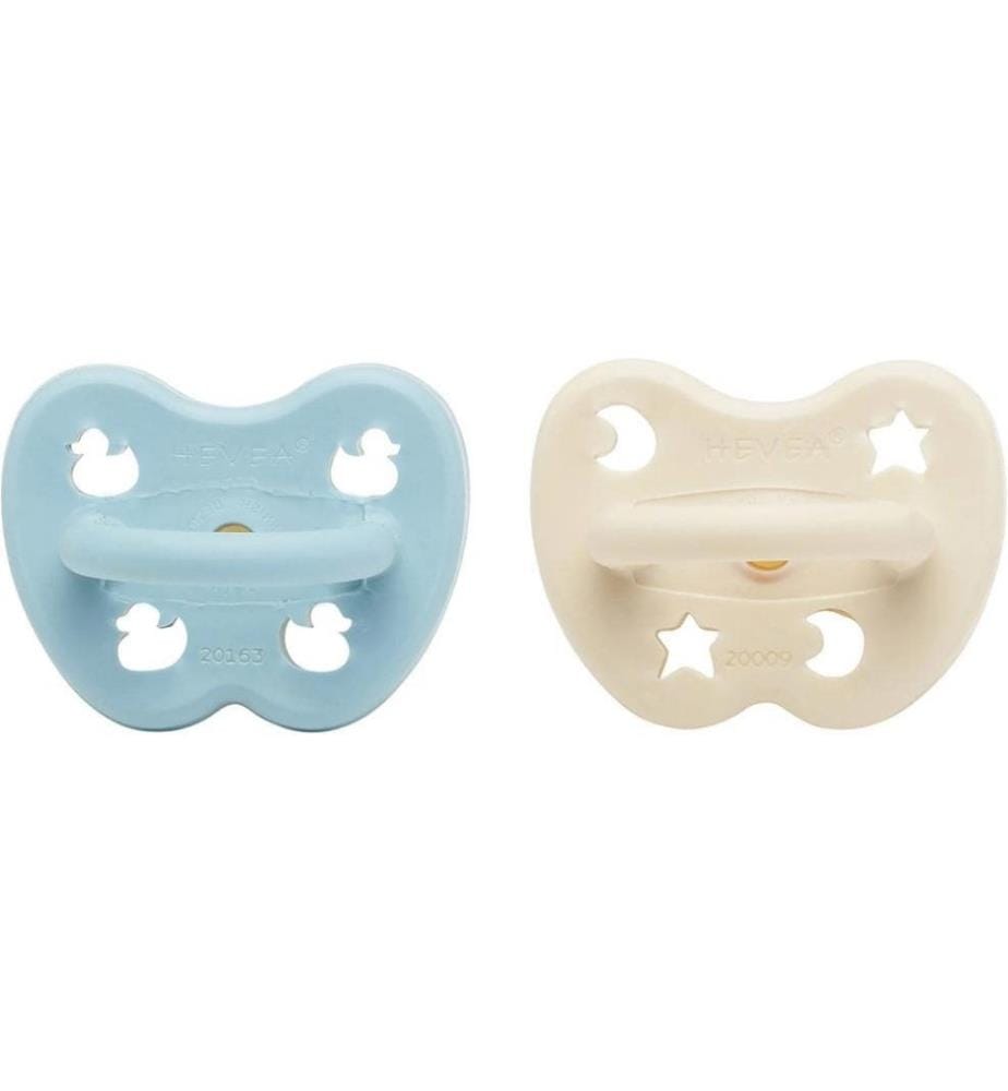 HEVEA - Nuggi Round 2 Stk. Baby Blue/Milky White 0+ Monate