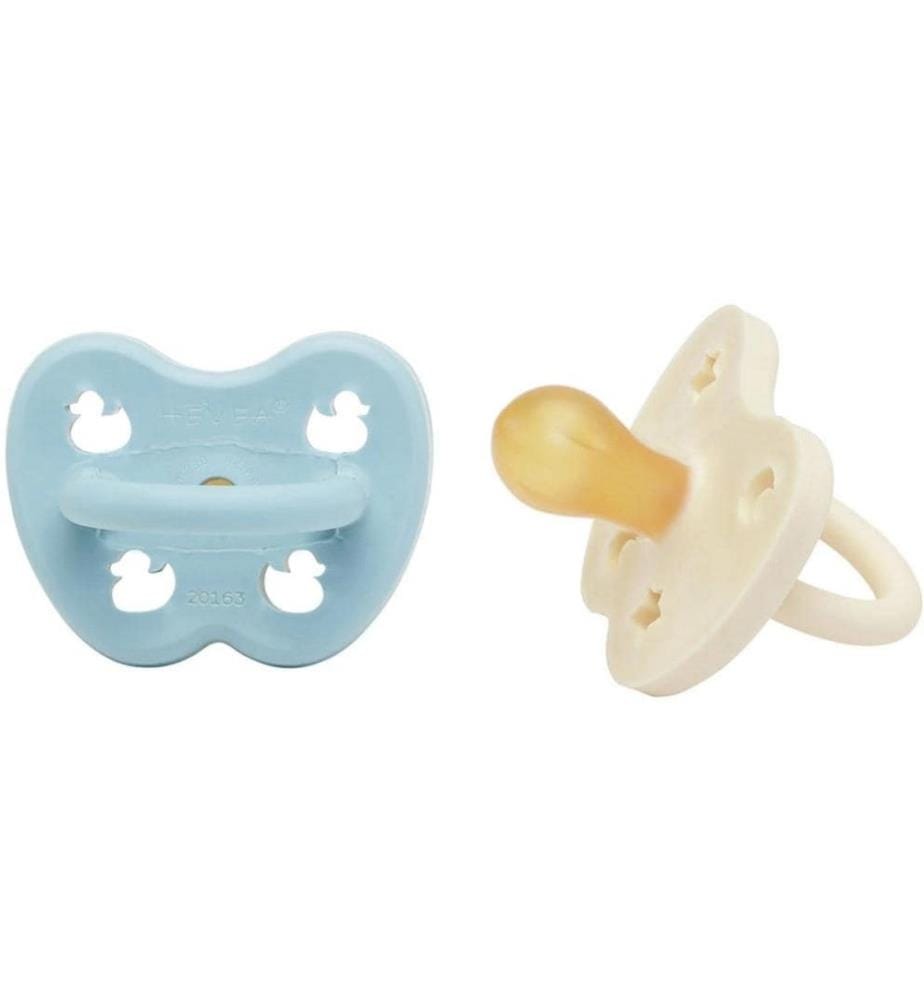 HEVEA - Nuggi Round 2 Stk. Baby Blue/Milky White 0+ Monate