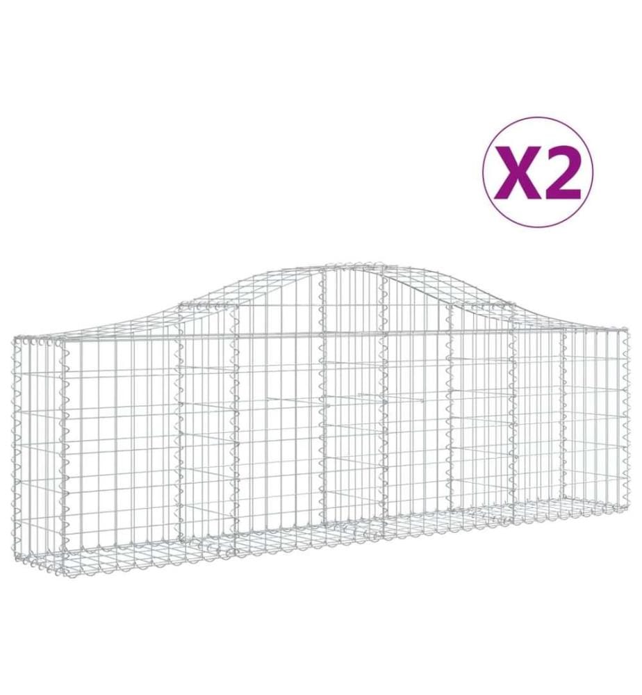 Gabionen mit Hochbogen 2 Stk. 200x30x60/80 cm Verzinktes Eisen