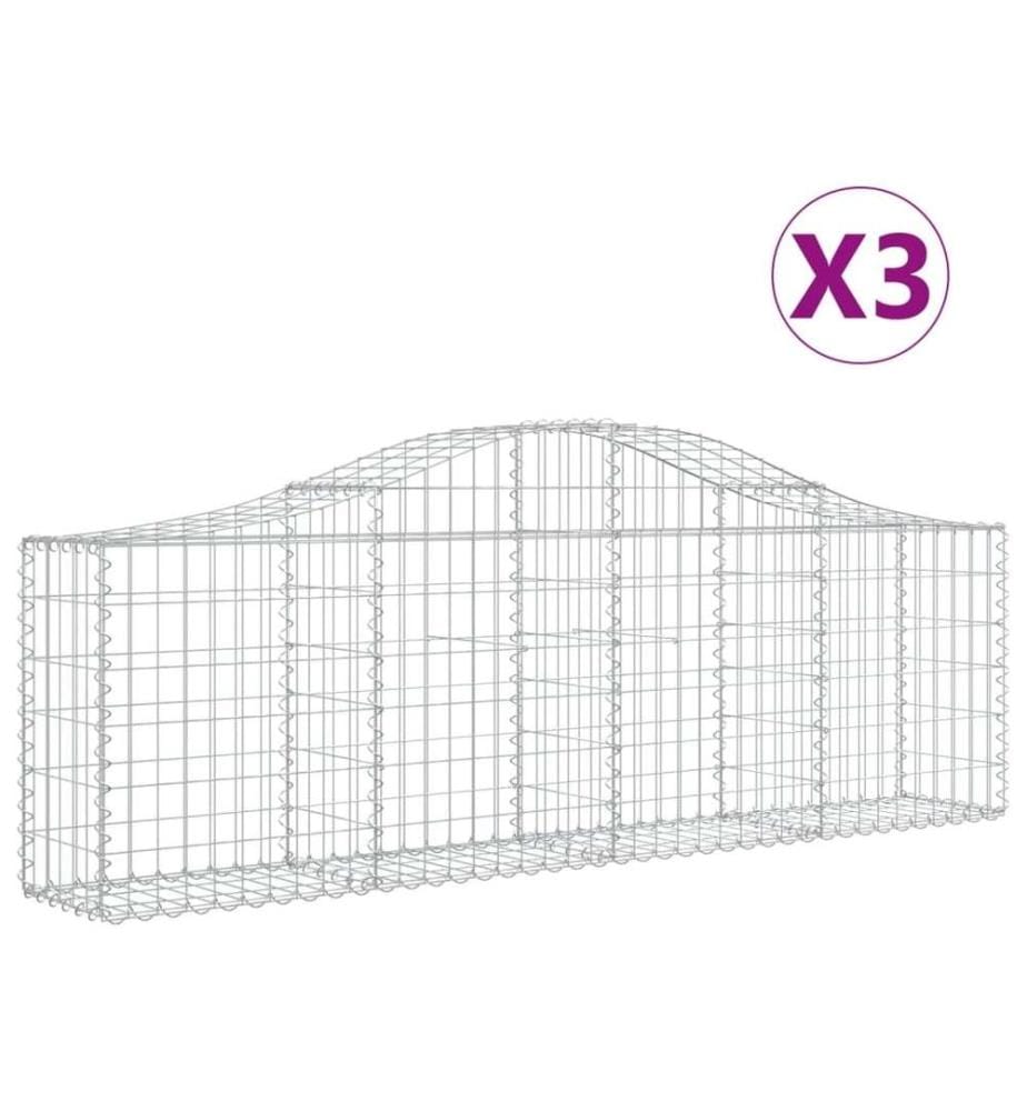 Gabionen mit Hochbogen 3 Stk. 200x30x60/80 cm Verzinktes Eisen