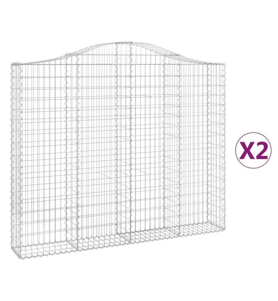 Gabionen mit Hochbogen 2 Stk. 200x30x160/180cm Verzinktes Eisen