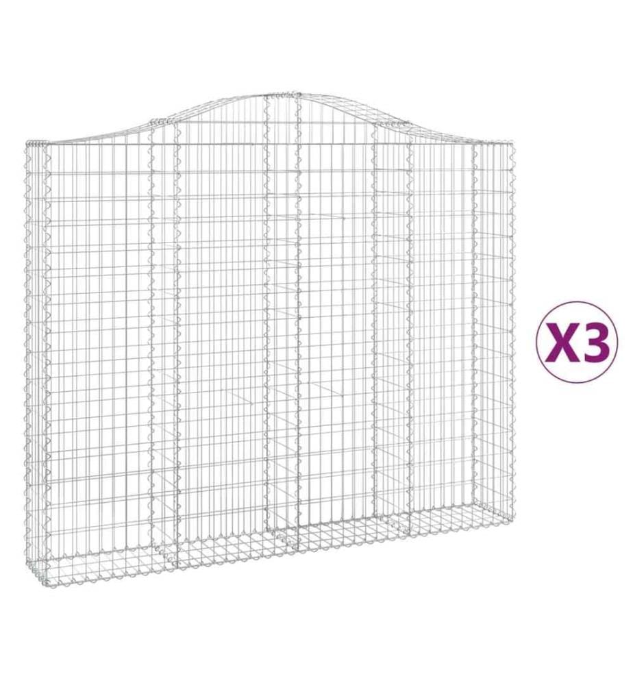 Gabionen mit Hochbogen 3 Stk. 200x30x160/180cm Verzinktes Eisen