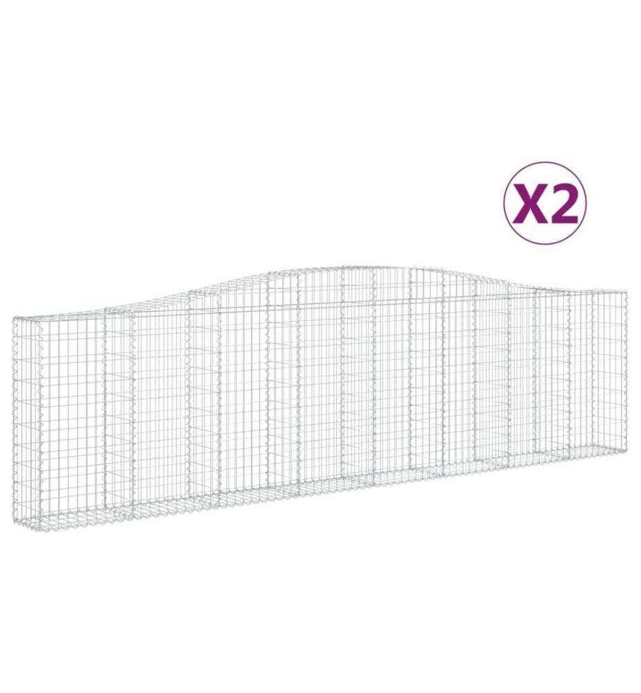 Gabionen mit Hochbogen 2 Stk. 400x30x100/120cm Verzinktes Eisen