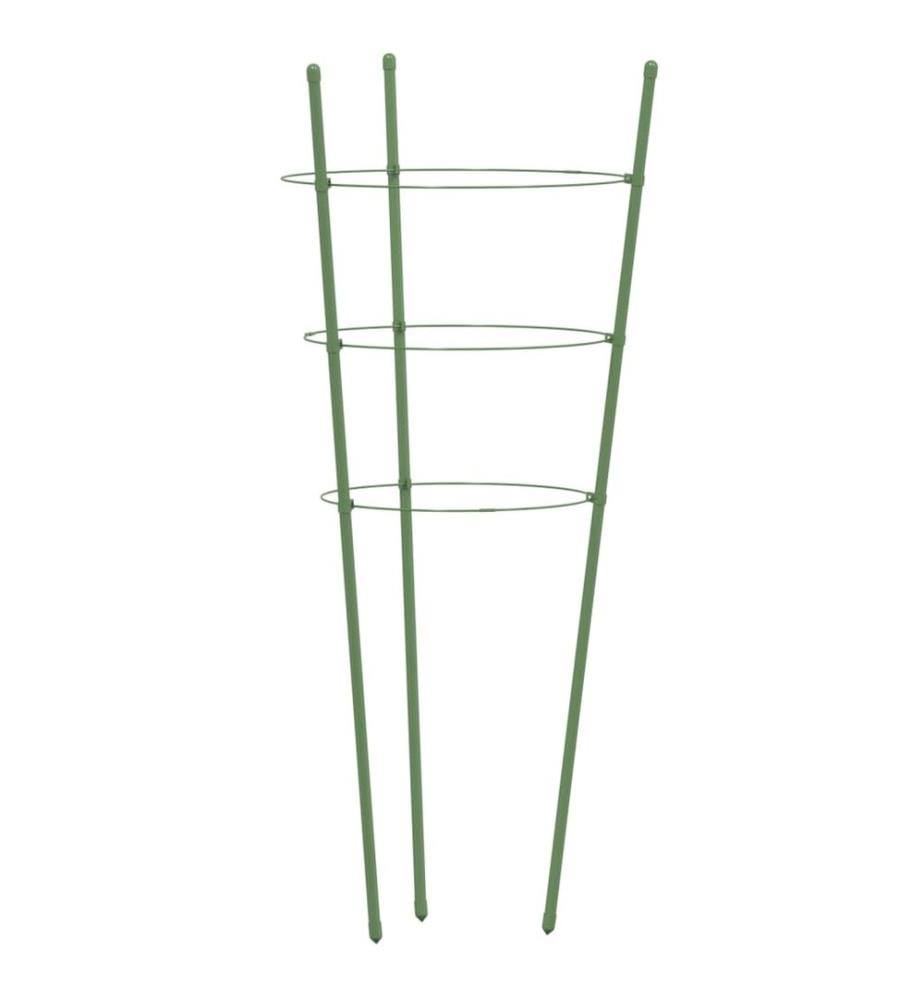 Pflanzenstützen mit 3 Ringen 5 Stk. Grün 75 cm Stahl