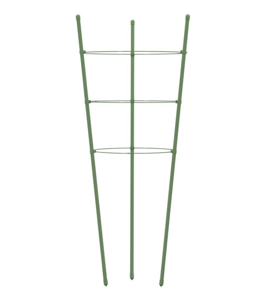 Pflanzenstützen mit 3 Ringen 5 Stk. Grün 75 cm Stahl