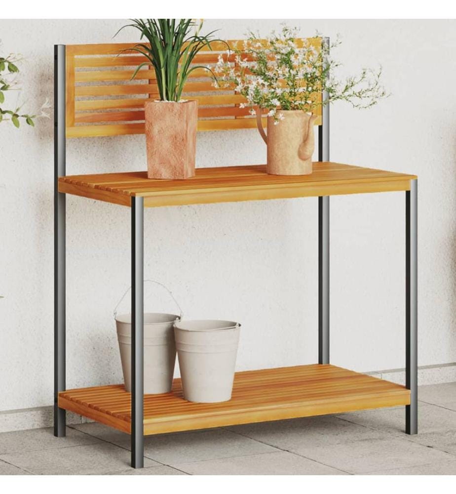 Garten-Arbeitstisch 90x50x110 cm Massivholz Akazie und Stahl