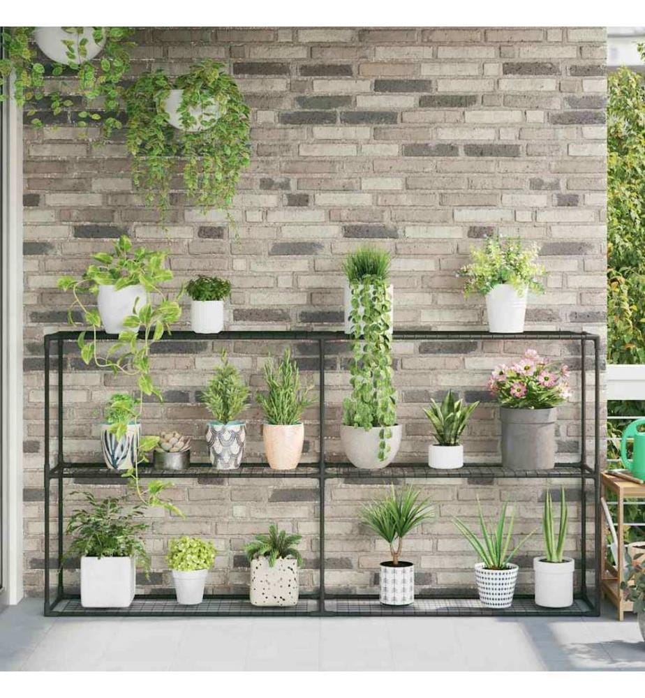 Support de plantes à 3 niveaux Noir 200 x 32 x 104 cm Acier
