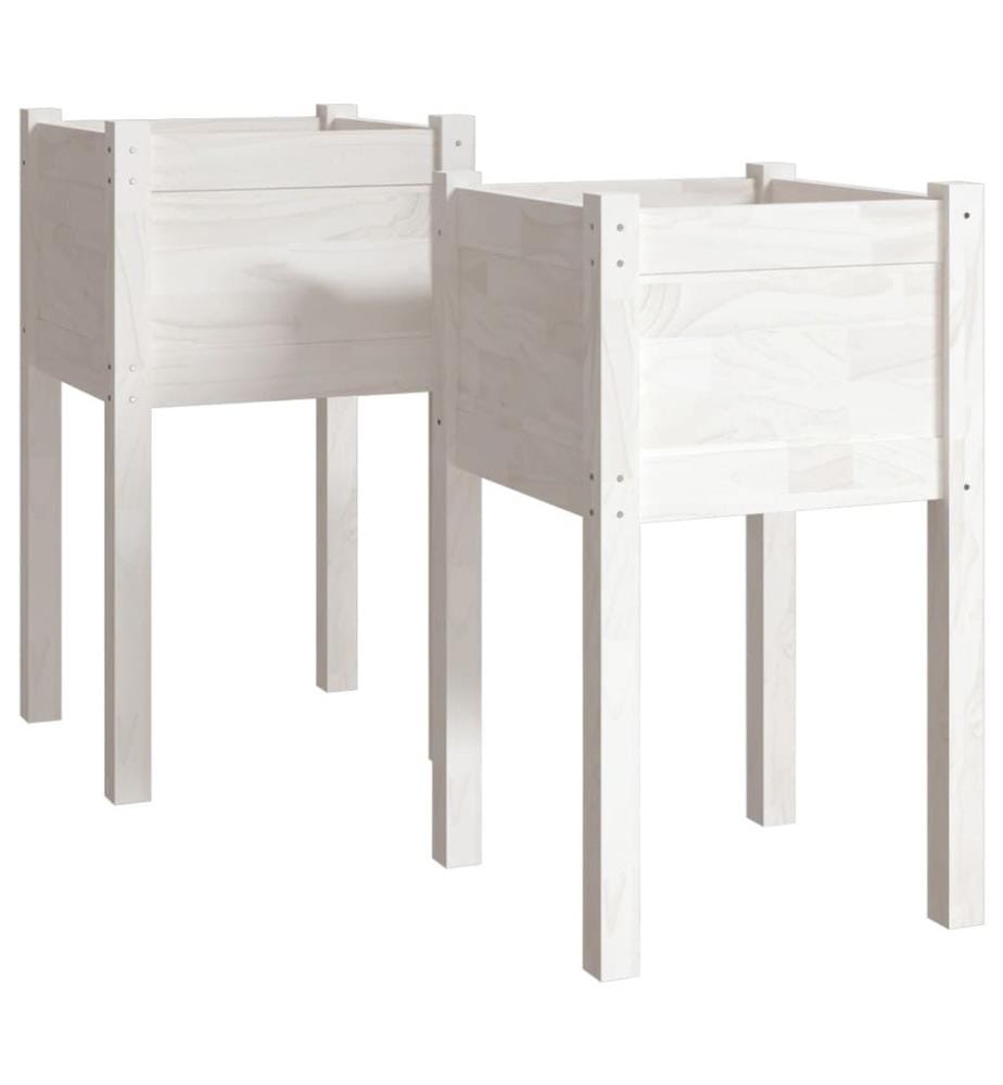 Jardinières d'extérieur 2 pcs Blanc 40x40x70 cm Bois de pin
