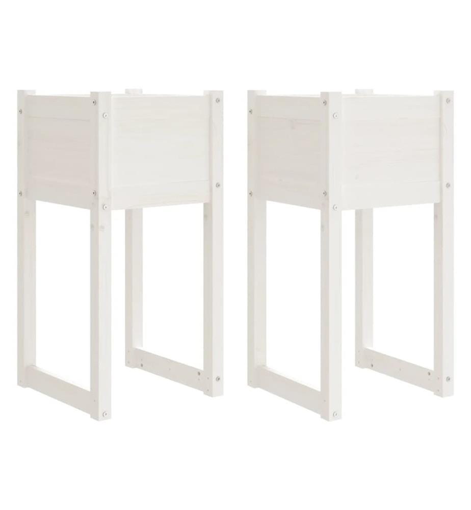 Jardinières 2 pcs Blanc 40x40x81 cm Bois massif de pin