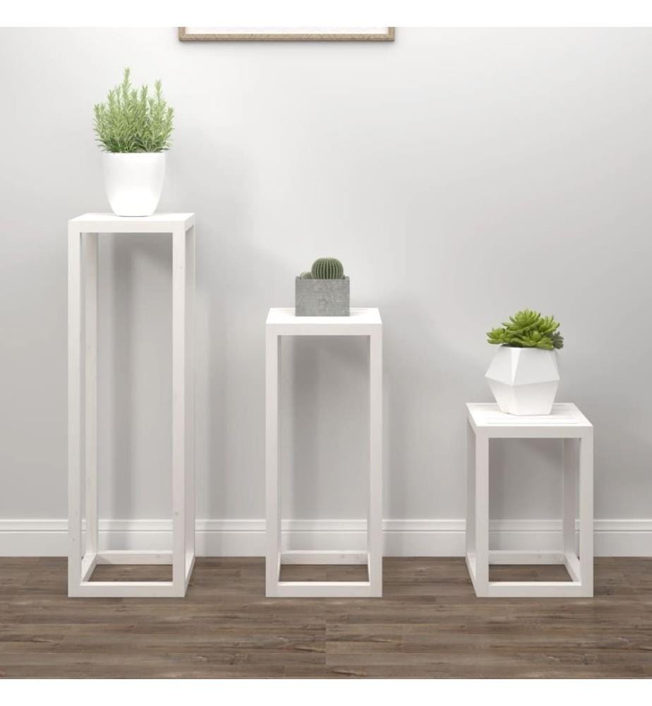 Ensemble de supports pour plantes 3pcs Blanc Bois de pin massif