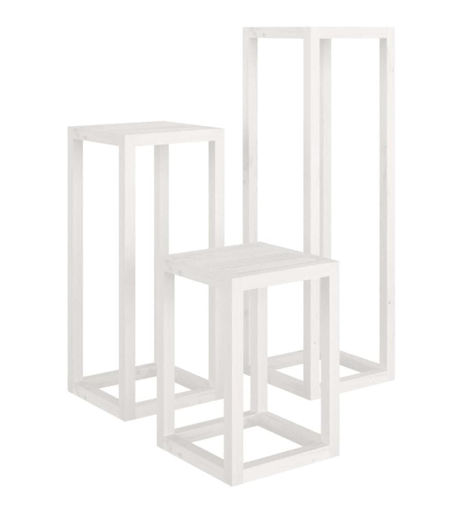 Ensemble de supports pour plantes 3pcs Blanc Bois de pin massif