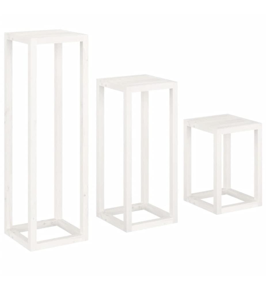 Ensemble de supports pour plantes 3pcs Blanc Bois de pin massif