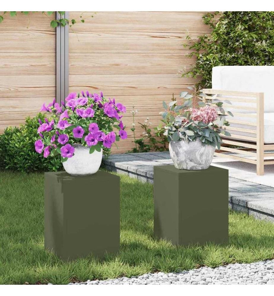 Support de Plante 2 pcs Vert olive 24 x 24 x 35 cm Acier