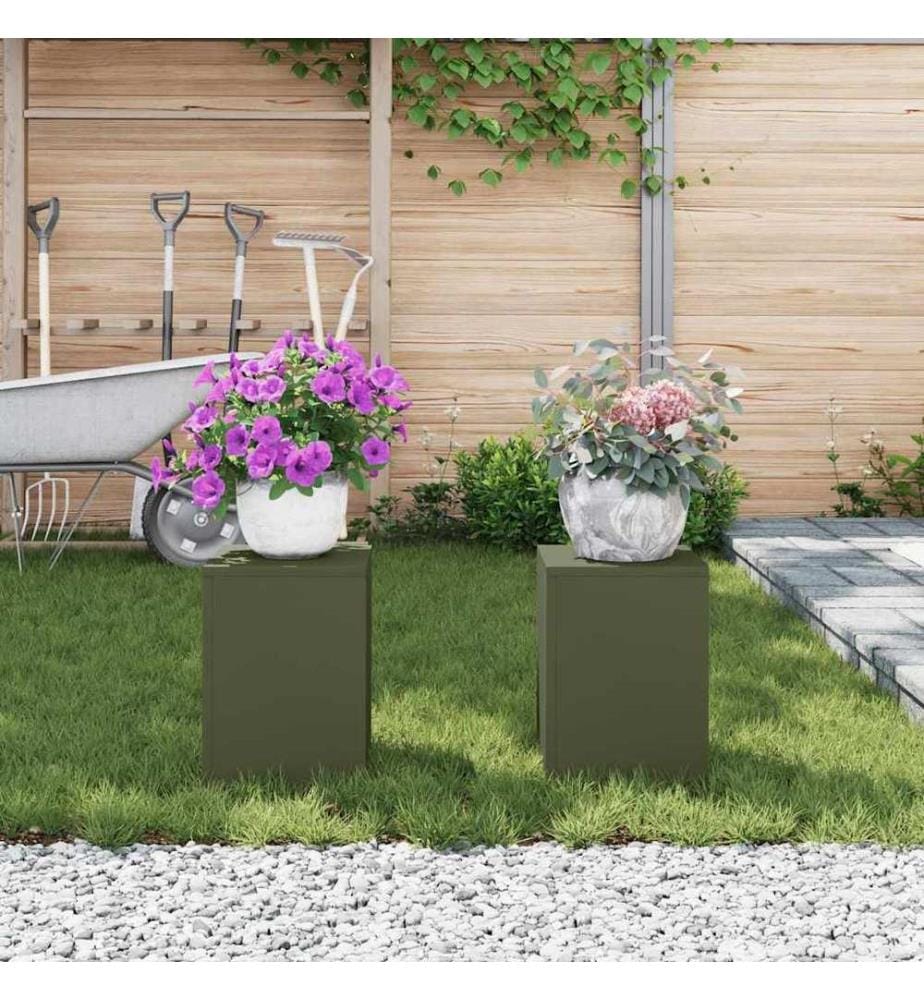 Support de Plante 2 pcs Vert olive 24 x 24 x 35 cm Acier