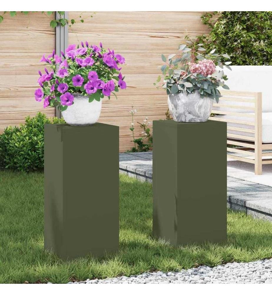 Support de Plante 2 pcs Vert olive 24 x 24 x 55 cm Acier