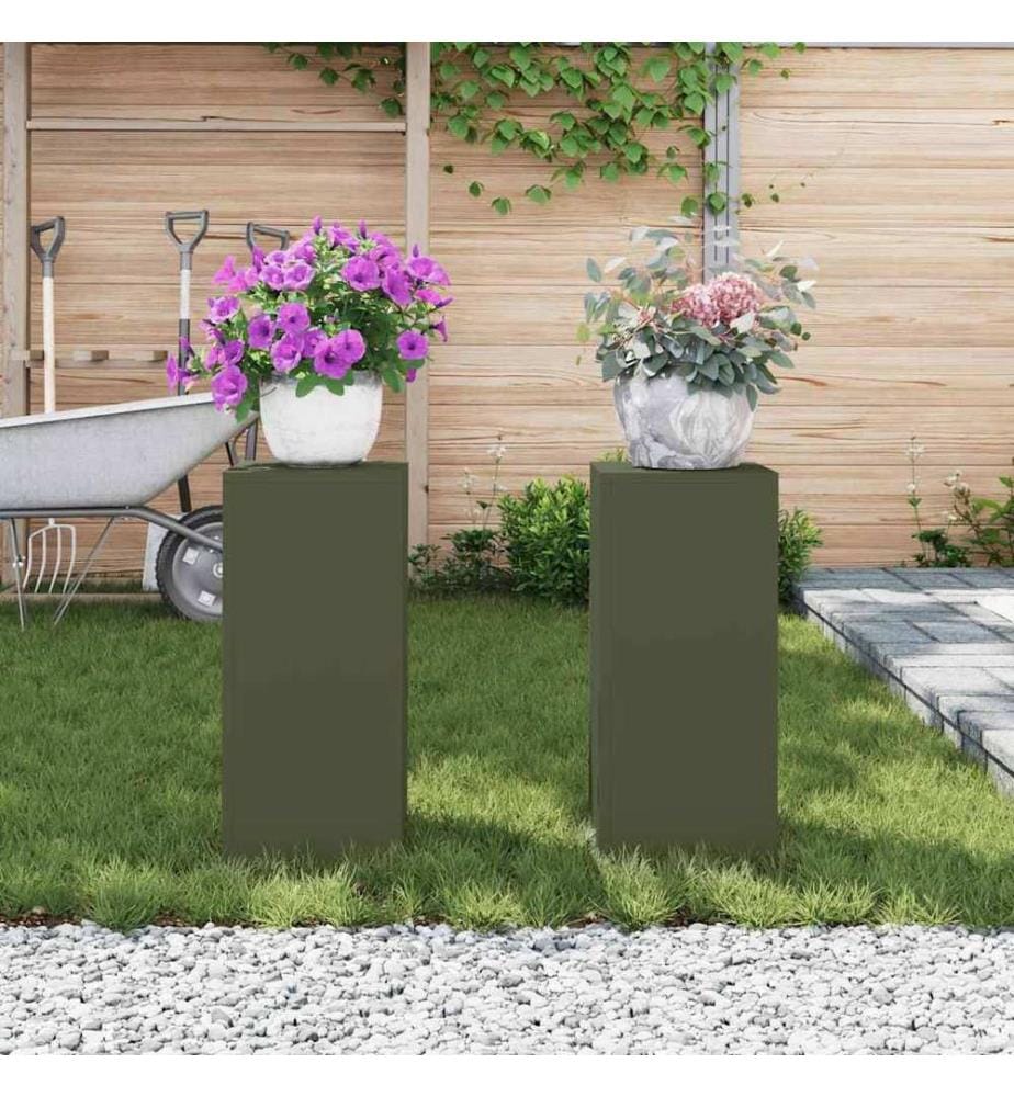 Support de Plante 2 pcs Vert olive 24 x 24 x 55 cm Acier