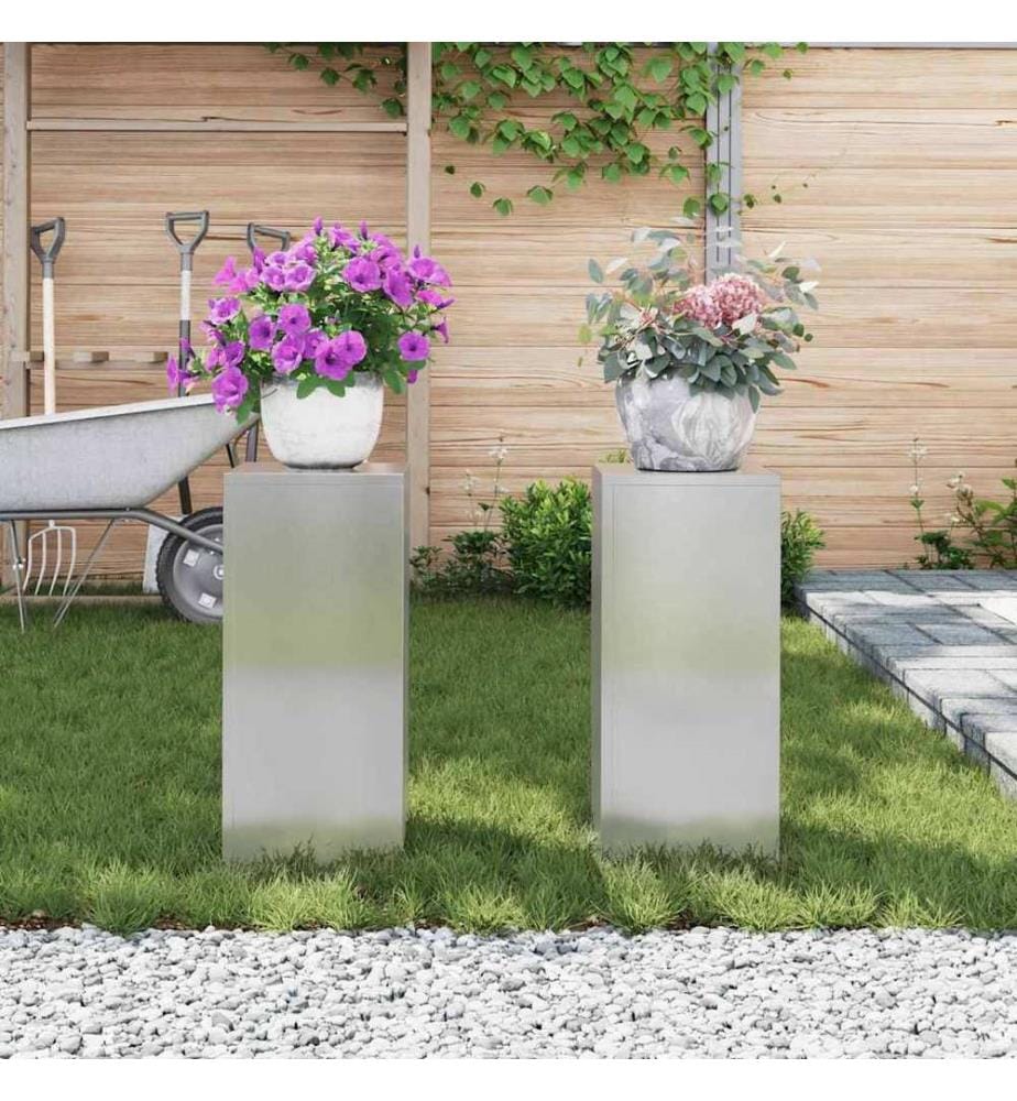 Support de Plante 2 pcs Argent 24 x 24 x 55 cm Acier inoxydable