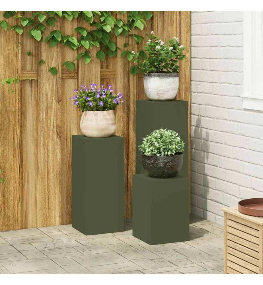 Support de Plante 3 pcs Vert olive Acier