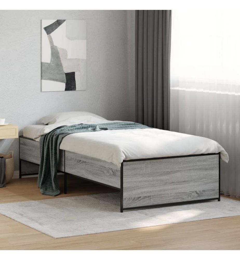 Cadre de lit sonoma gris 90x190 cm bois d'ingénierie et métal