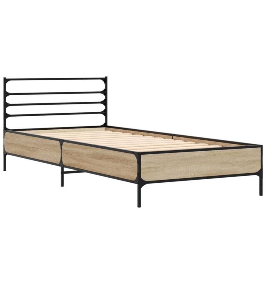 Cadre de lit chêne sonoma 90x190 cm bois d'ingénierie et métal
