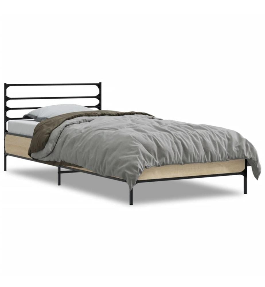 Cadre de lit chêne sonoma 90x190 cm bois d'ingénierie et métal