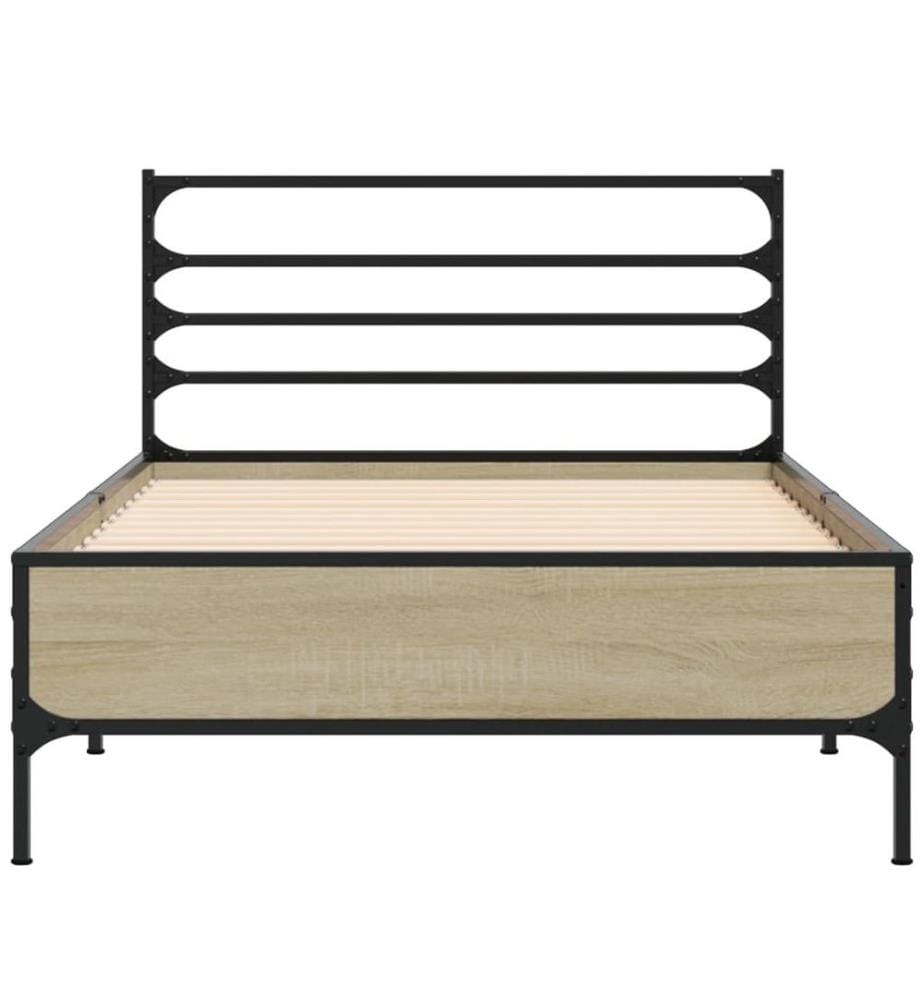 Cadre de lit chêne sonoma 90x190 cm bois d'ingénierie et métal