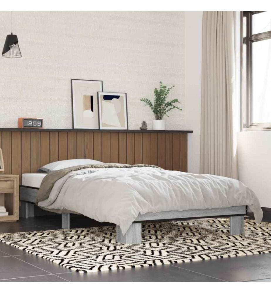 Cadre de lit sonoma gris 90x190 cm bois d'ingénierie et métal