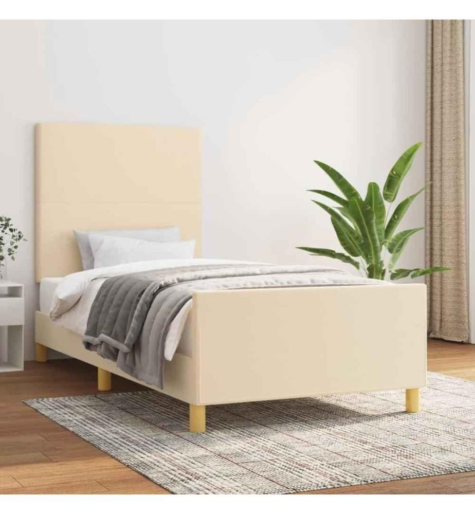 Cadre de lit avec tête de lit Crème 90x200 cm Tissu