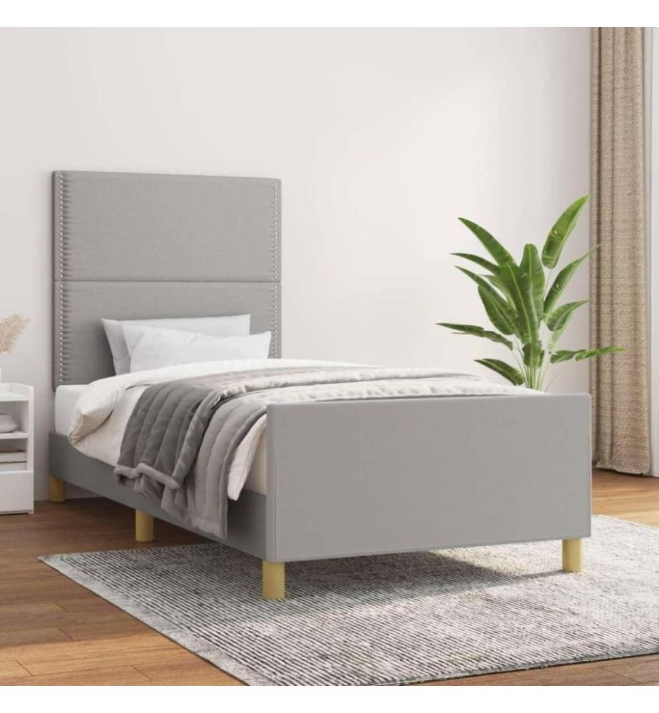 Cadre de lit avec tête de lit Gris clair 90x200 cm Tissu