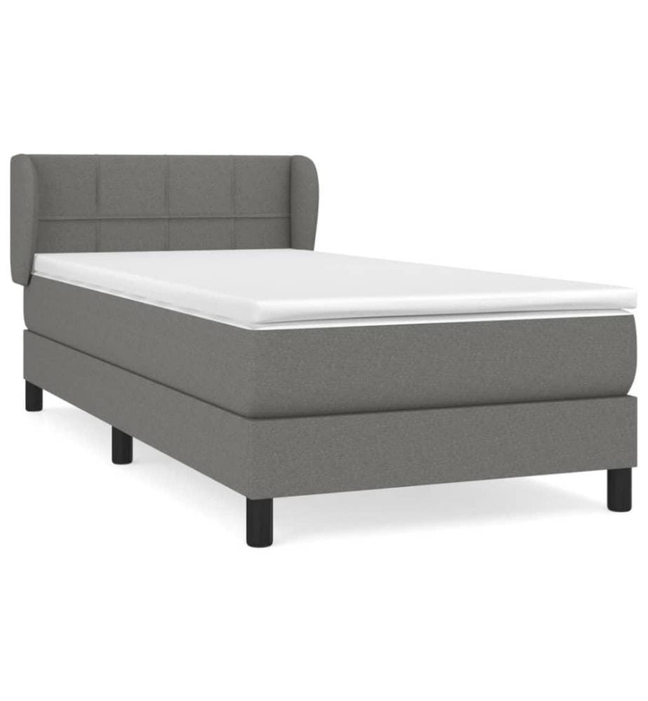 Lit à sommier tapissier et matelas Gris foncé 90x190 cm Tissu