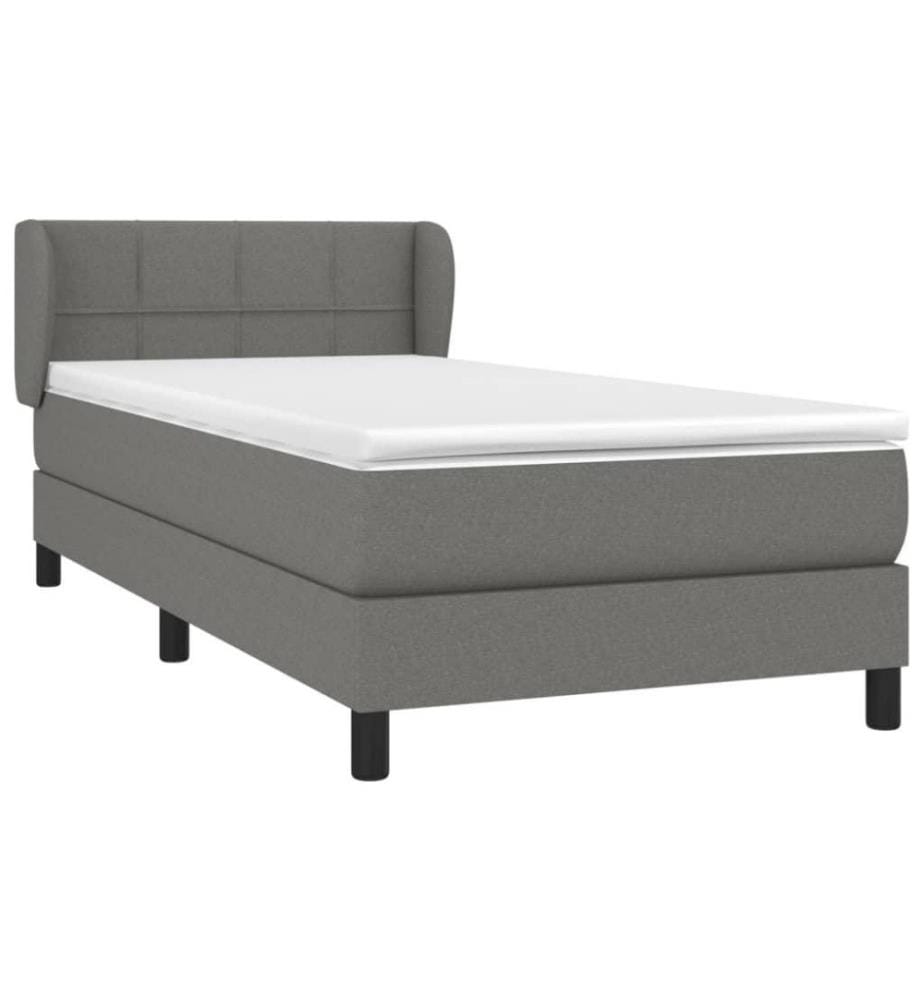 Lit à sommier tapissier et matelas Gris foncé 90x190 cm Tissu