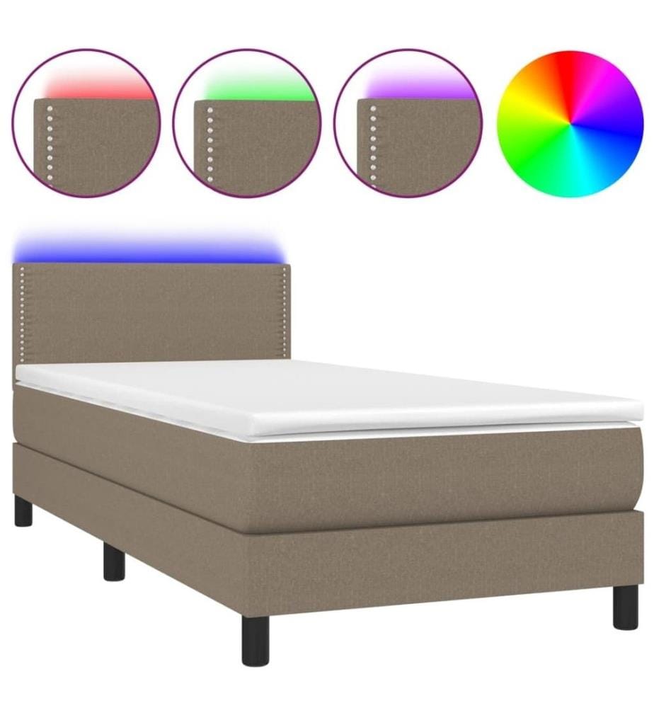 Boxspringbett mit Matratze & LED Taupe 90x190 cm Stoff
