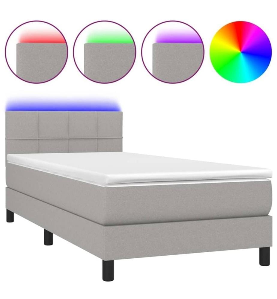 Boxspringbett mit Matratze & LED Hellgrau 90x190 cm Stoff