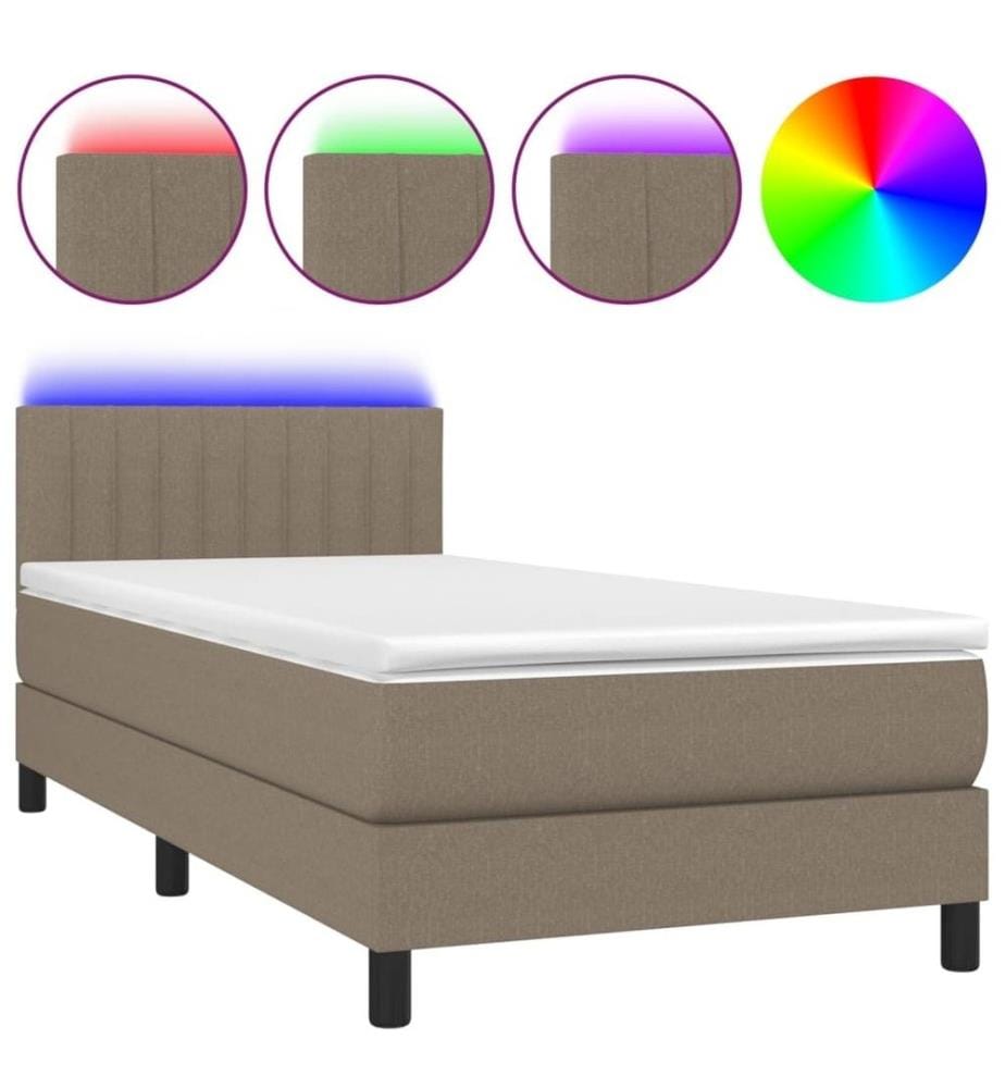 Sommier à lattes de lit avec matelas LED Taupe 90x190 cm Tissu