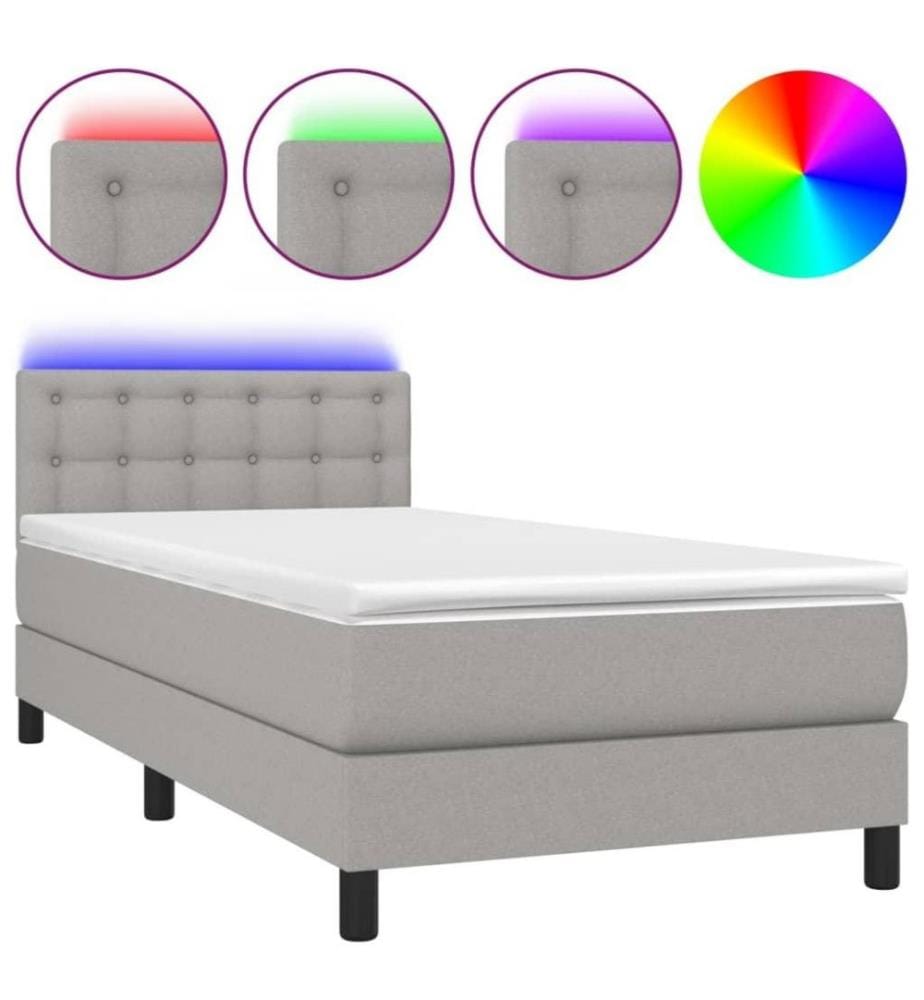 Boxspringbett mit Matratze & LED Hellgrau 90x190 cm Stoff