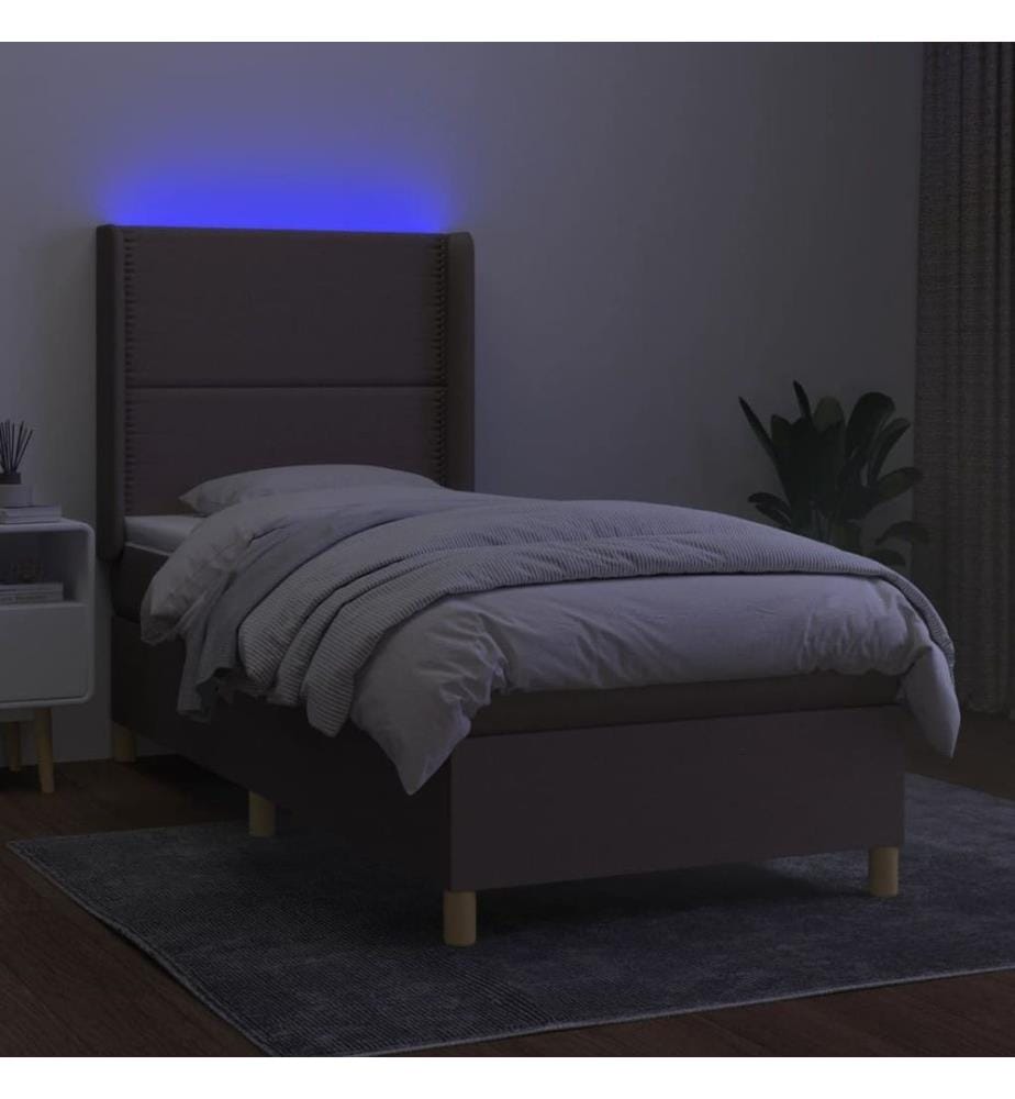 Sommier à lattes de lit matelas et LED Taupe 90x190 cm Tissu
