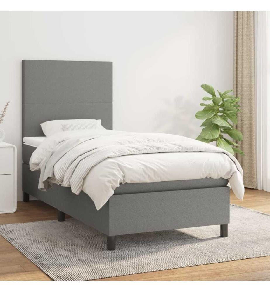 Lit à sommier tapissier et matelas Gris foncé 90x190 cm Tissu