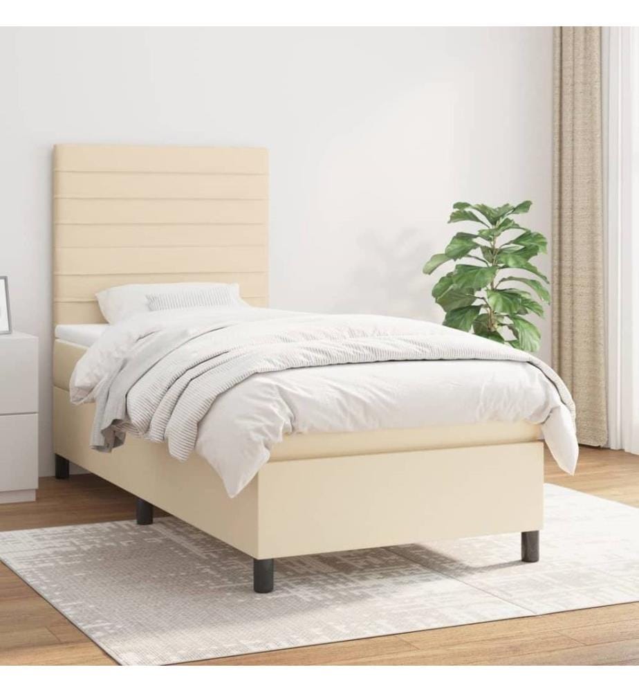 Lit à sommier tapissier et matelas Crème 90x190 cm Tissu