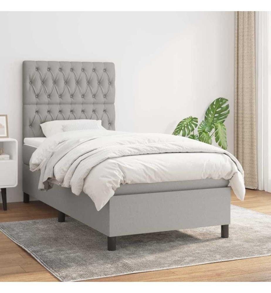 Lit à sommier tapissier et matelas Gris clair 90x190 cm Tissu