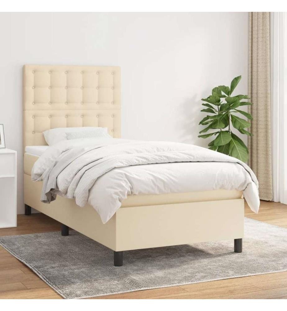 Lit à sommier tapissier et matelas Crème 90x190 cm Tissu