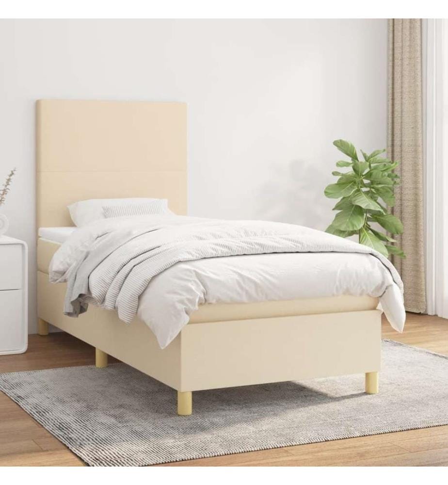 Lit à sommier tapissier et matelas Crème 90x190 cm Tissu