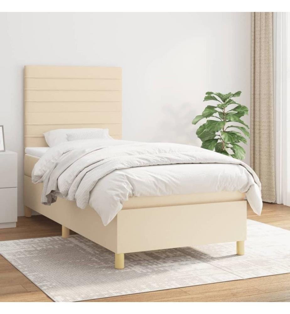 Lit à sommier tapissier et matelas Crème 90x190 cm Tissu